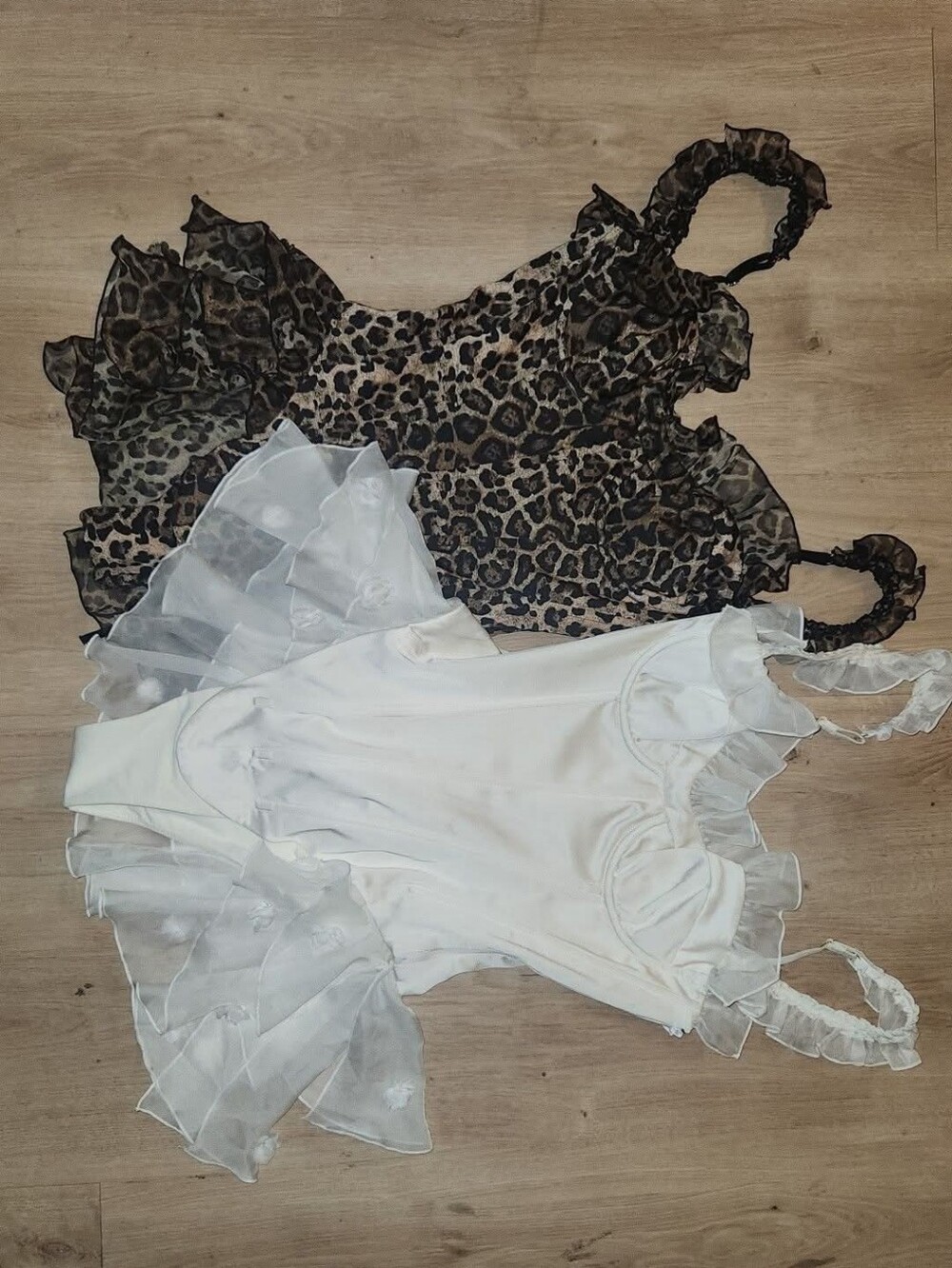 Leopard Print & White Ruffle Chemise Set